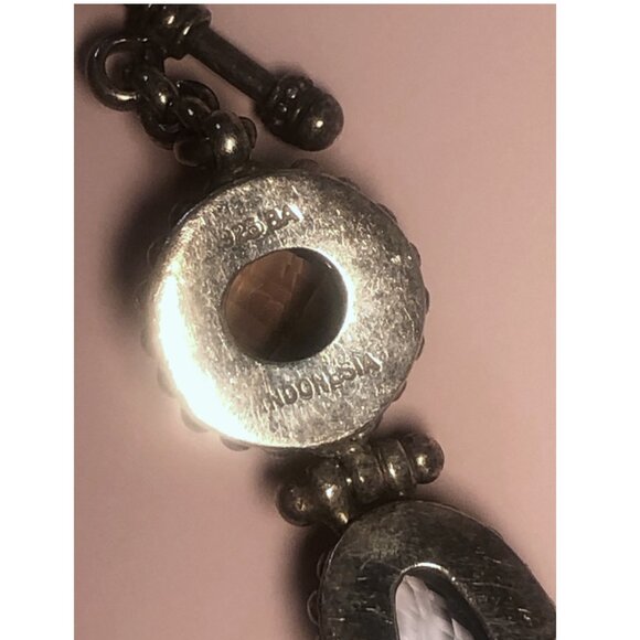 Heavy 925 Silver, Blue Topaz, and Smoky Quartz Bracelet (currently tarnished) - Picture 5 of 6